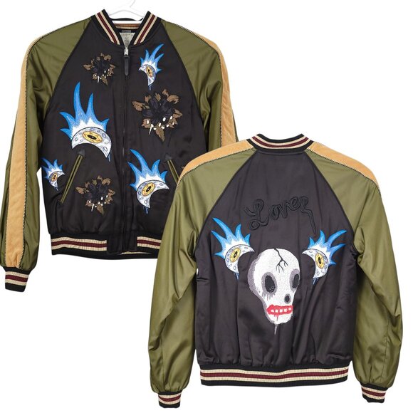 COACH x GARY BASEMAN Men's Bomber Jacket 48 Souvenir Skull Lover Embroidered